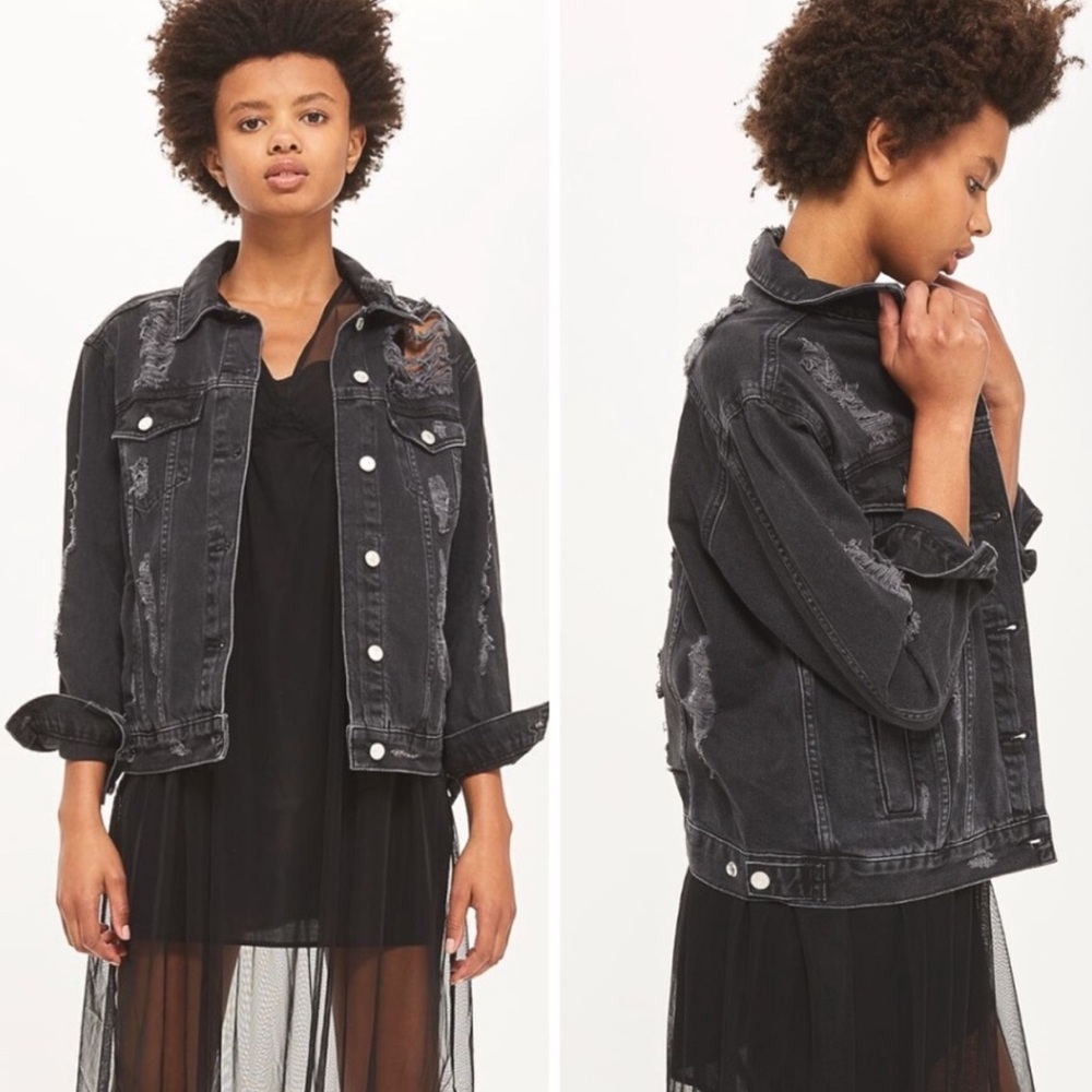 Black Distressed Jean Jacket